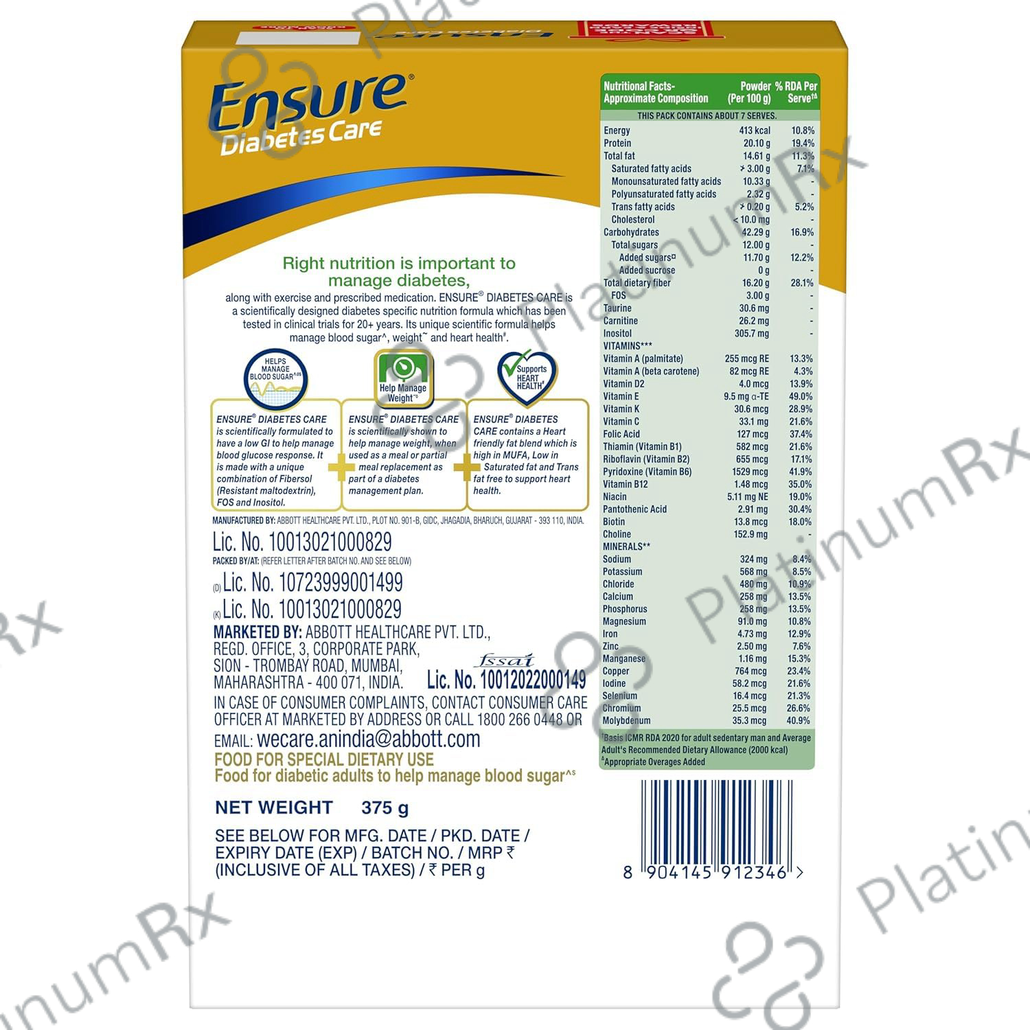 Ensure Rx Samples Buy Ensure Diabetic Chocolate Refill Powder 375gm Online: Uses, Side ...