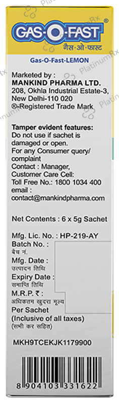 Gas O Fast Lemon Sachet 6X5gm – Uses, Price, Side Effects | PlatinumRx