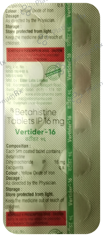 Vertider 16 Tablet: View Uses, Side Effects, Price and Substitute ...