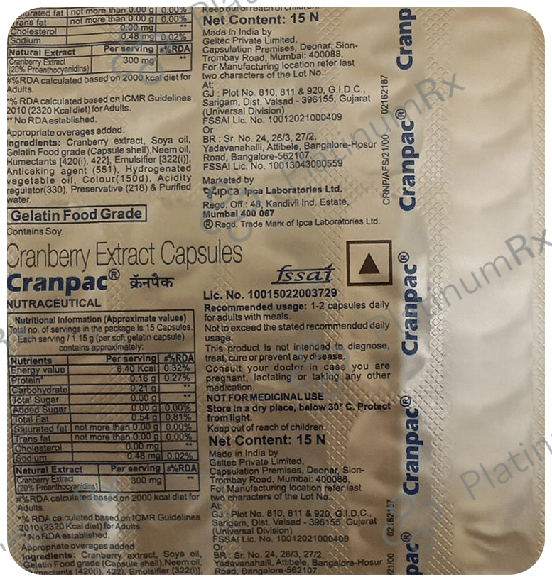 Buy Cranpac 300mg Capsule 15s Online: Uses, Side Effects and Price ...