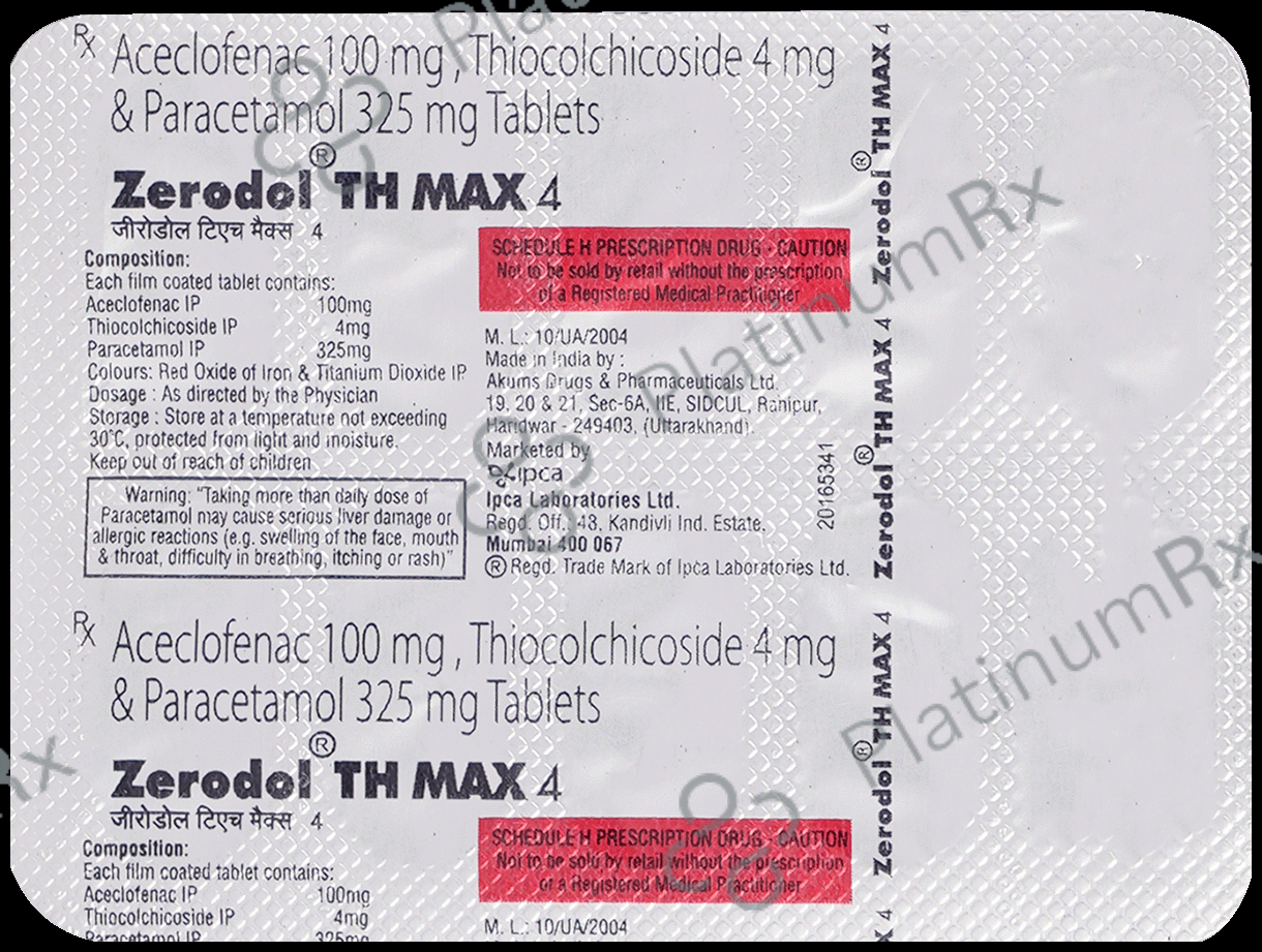 Zerodol TH Max 4/100/325mg Tablet 10s | Uses, Price & Substitutes