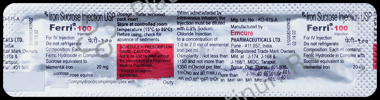 Ferri 100 Injection 5ml: View Uses, Side Effects, Price and Substitute ...