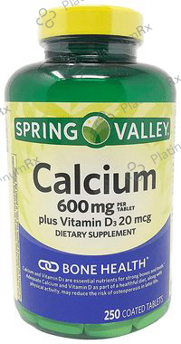 Spring Valley Calcium 600mg Plus Vitamin D3 20mcg Coated Tablet: View ...
