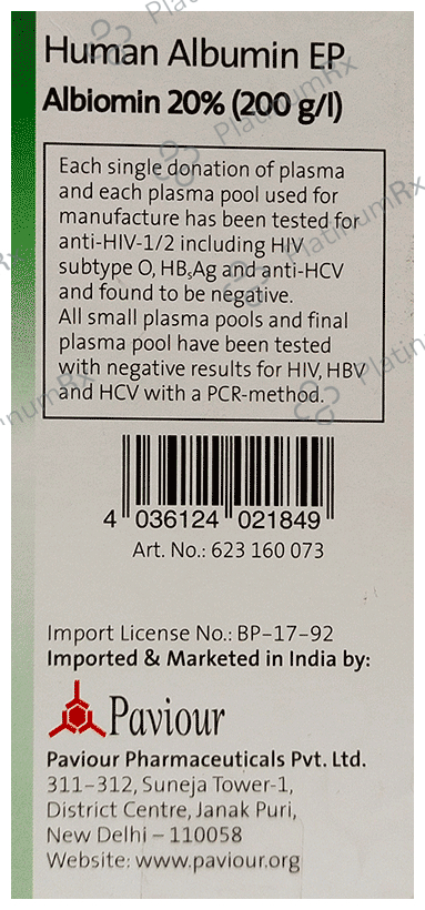 Albiomin 20% Infusion 100ml: View Uses, Side Effects, Price and ...