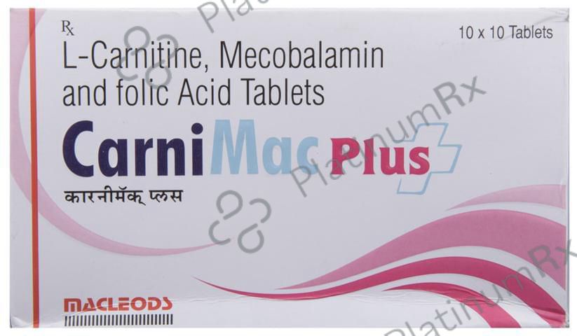 l carnitine mecobalamin and folic acid tablets Carnimac Plus 500/1500/1500mg Tablet 10s: View Uses, Side Effects, Price and Substitute