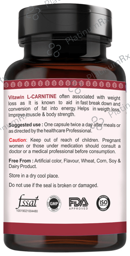 fda approval of l-carnitine Vitawin Vegetarian Capsule: Uses, Side Effects, Price & Substitutes Size:180caps Box: 71x21x25 Vitamin B Complex: Health
