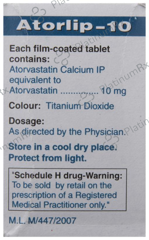 Atorlip 10mg Tablet 15s: View Uses, Side Effects, Price and Substitute ...