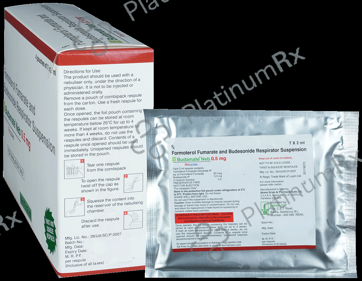 Budamate Neb 0.5mg/20mcg Respules 7X2ml | Uses, Price & Substitutes