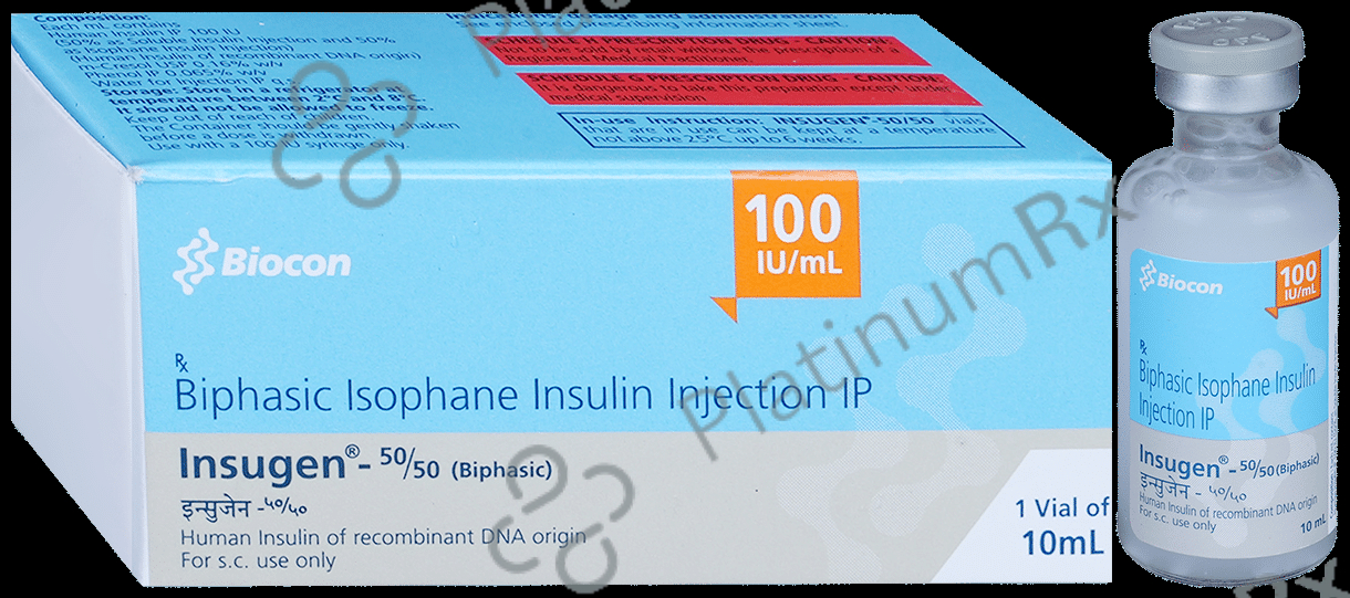 Buy Insugen Injection 50/50 (100 IU/ml) (1*10ml Vial) Online: Uses ...