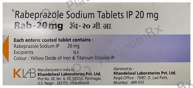 Rab 20mg Tablet 10 Tablet Khandelwal Lab Pvt - Save 28% on Substitute ...