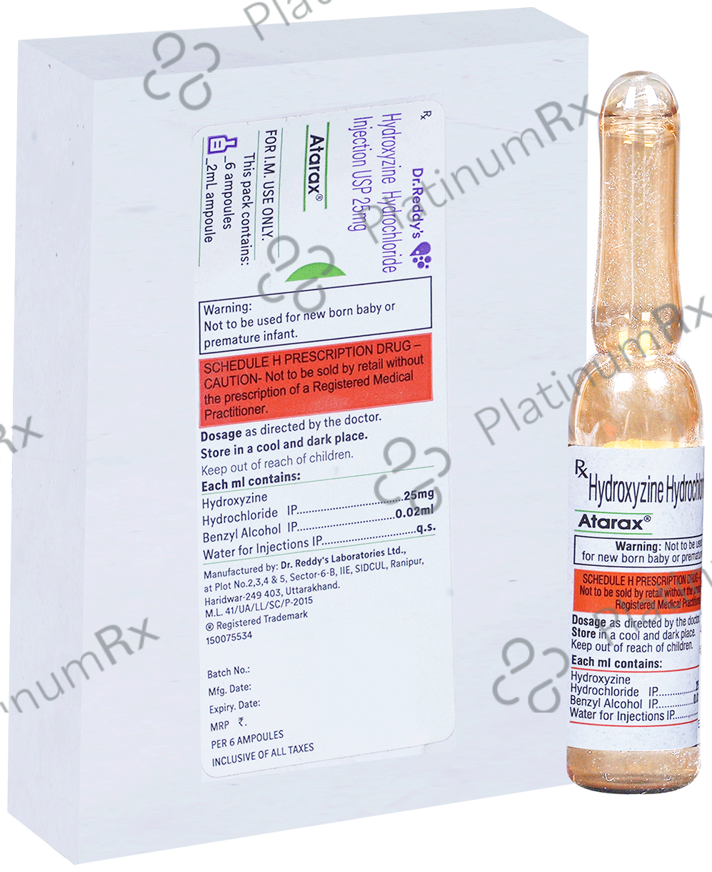 Buy Atarax 25mg Injection 6X2ml Online: Uses, Side Effects and Price ...