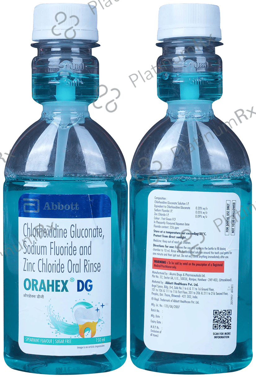 Orahex Blue Orahex DG Oral Rinse Spearmint Sugar Free Mouth Wash 150ml: View Uses ...