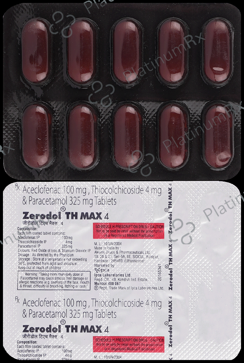 Zerodol TH Max 4/100/325mg Tablet 10s | Uses, Price & Substitutes